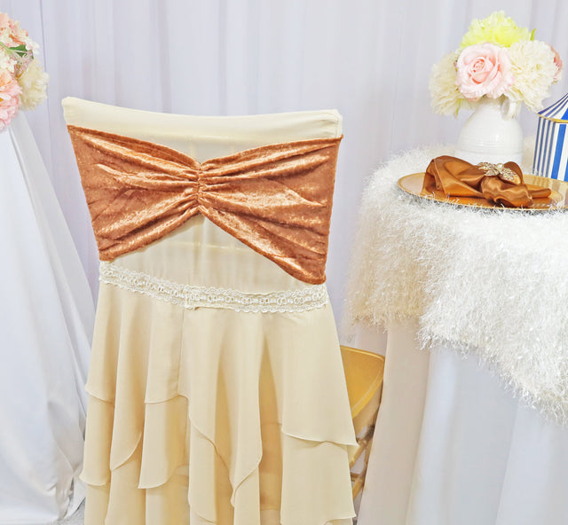 Ruffled Ice Crushed Velvet Chair Bands Copper