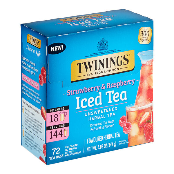 Twinings Unsweetened Strawberry and Raspberry Herbal Iced Tea Bags - 432/Case