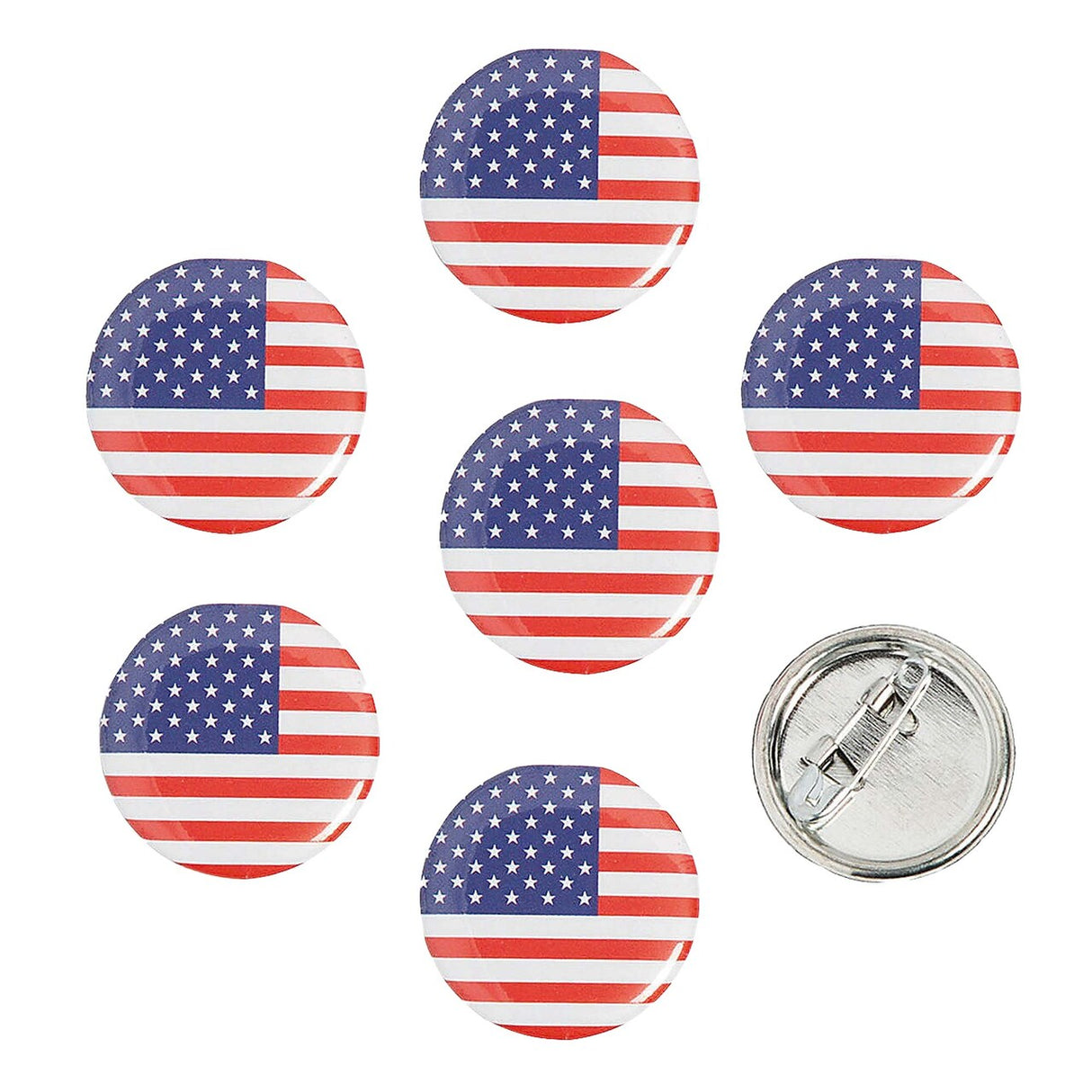1" Bulk 48 Pc. Mini Patriotic USA Flag Round Metal Buttons