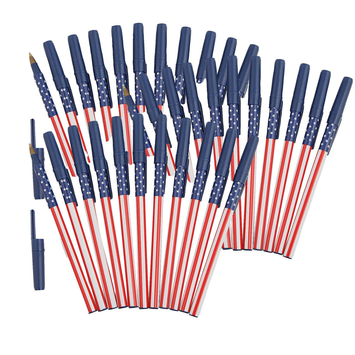5 3/4" Patriotic USA Flag Stars & Stripes Stick Pens 12 Pc.
