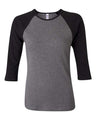 BELLA + CANVAS Women's 1x1 Baby Rib Raglan Three-Quarter Sleeve Tee
