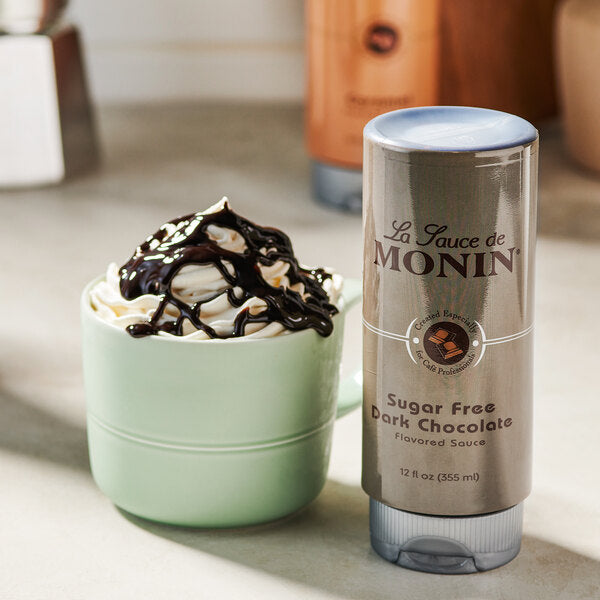 Monin Sugar-Free Dark Chocolate Flavoring Sauce 12 fl. oz. - 6/Case