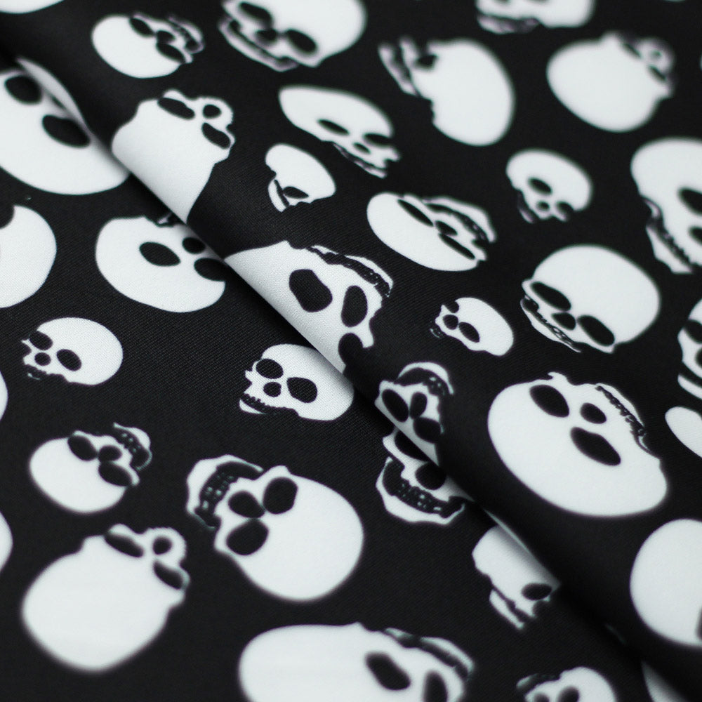 Skull Tricot Polyester Spandex Fabric - Red-White, Black-White, Black-Red, Skull Pattern, 58-60" Width, 240 GSM (1 Yard)