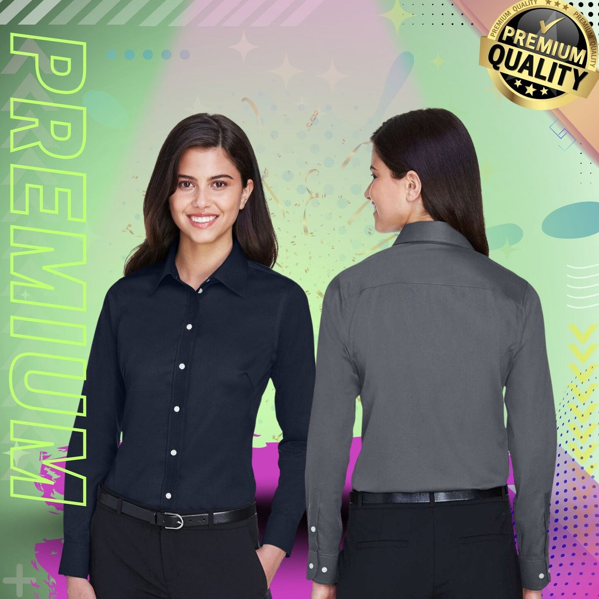 Devon & Jones® Women’s Solid Stretch Twill Woven Dress Shirt Non-Iron Professional Shirting with Flattering Fit