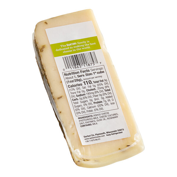 Sartori Rosemary and Olive Oil Asiago Cheese 5.3 oz. Wedge - 12/Case