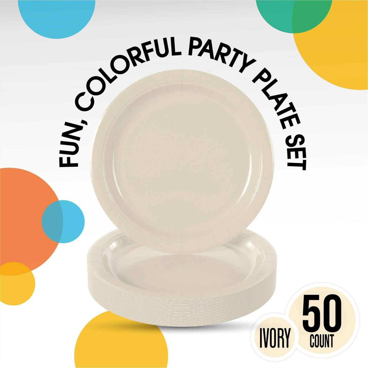 50 Count Ivory Paper Plates Elegant Disposable Party Celebrations for Events 7"