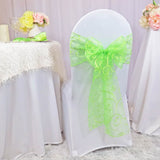 10 Pieces Apple Green Embroidered Sheer Organza Chair Sashes 8"x108" for Elegant Occasions
