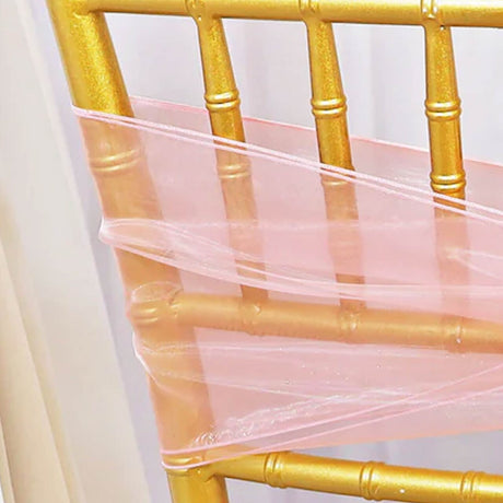10 Pieces Pink Organza Chair Sashes 8"x108" Sheer Elegant Event Accessory