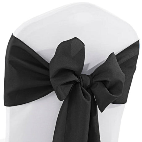 10 Pieces Black Sleek Polyester Chair Sashes 8"x108" Wrinkle Resistant Event Decor