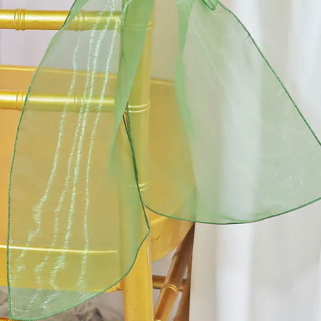 10 Pieces Clover Green Organza Chair Sashes 8"x108" Sheer Chair Decor for Wedding & Event Seating