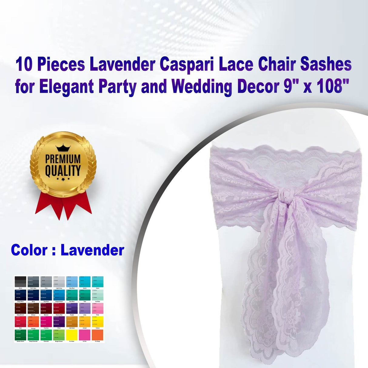 10 Pieces Lavender Caspari Lace Chair Sashes for Elegant Party and Wedding Decor 9" x 108"