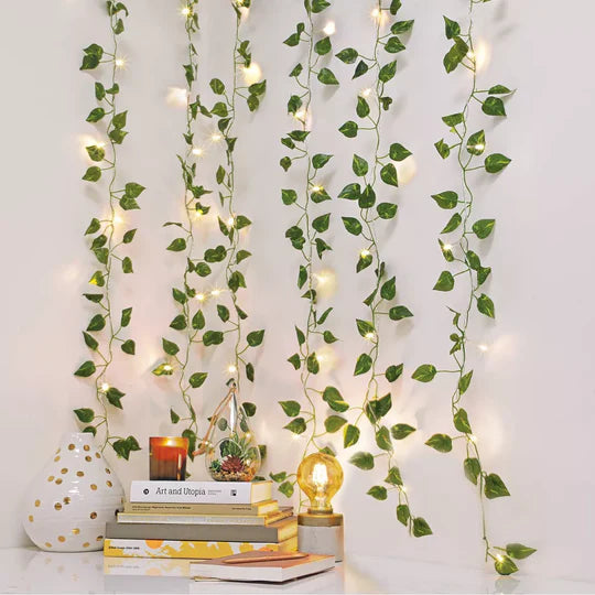 Halloween 66 LED Ivy Leaf Curtain String Lights – Battery Operated