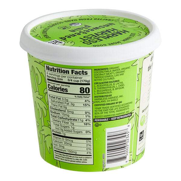 Harmless Harvest Plain Unsweetened Dairy-Free Yogurt Alternative 24 oz. - 6/Case