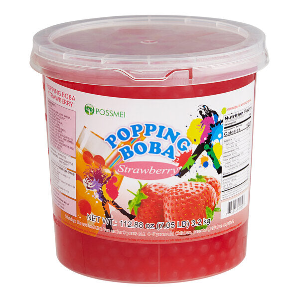 Possmei Strawberry Popping Boba 7.05 lb. - 4/Case