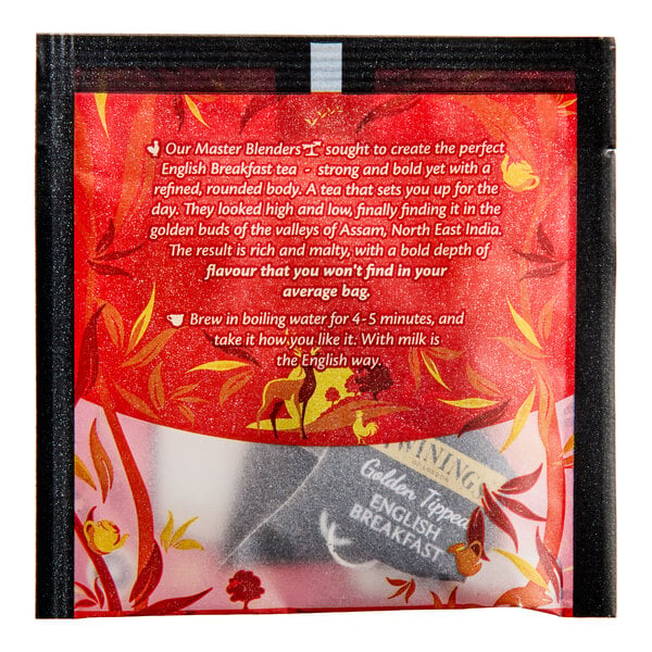 Twinings Golden Tipped English Breakfast Large Leaf Pyramid Tea Sachets - 100/Case