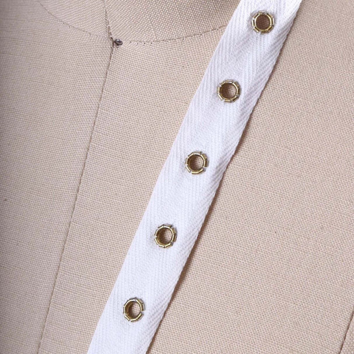 0.75" White Twill Grommet Trim with Silver Eyelets Cotton Tape for Sewing & Craft Projects