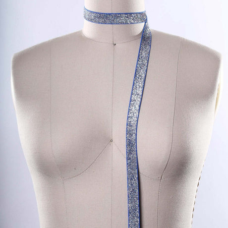 5/8" 2 Yards Stretch Blue Silver Glitter Elastic Trim for Headbands Hair Accessories Sewing