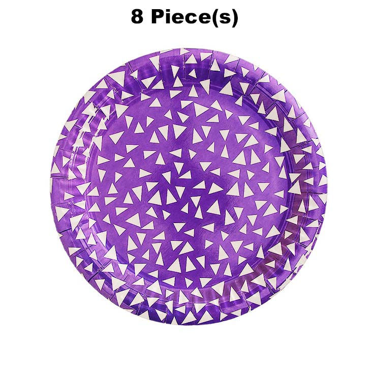 8 Ct. Purple Terrazzo Triangle Print Round Paper Dinner Plates 9"