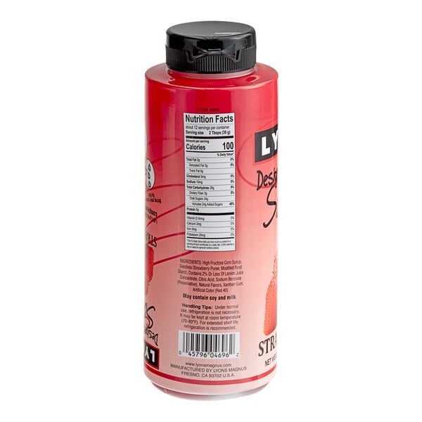 Lyons Designer Dessert Strawberry Flavoring Sauce 12 fl. oz. (16 oz.) - 12/Case
