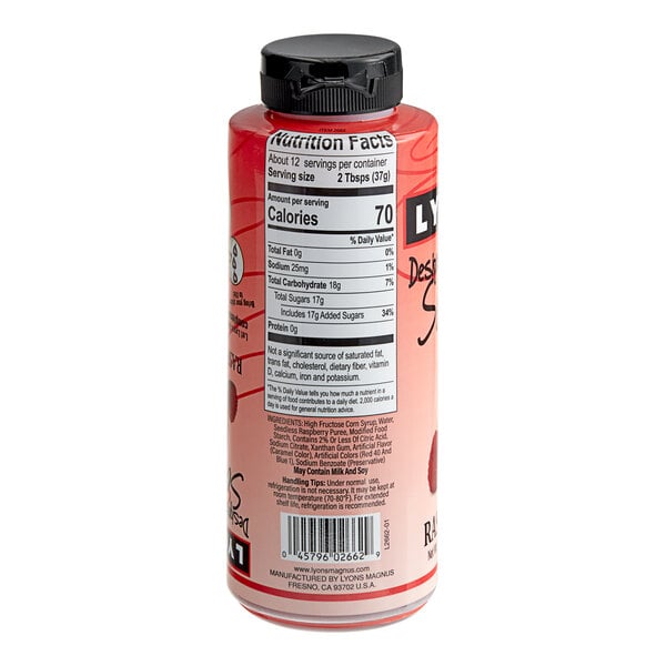 Lyons Designer Dessert Raspberry Flavoring Sauce 12 fl. oz. (15.1 oz.) - 12/Case