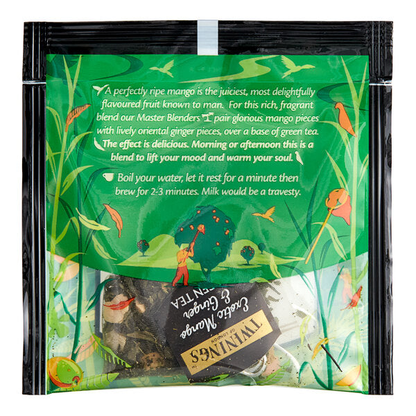 Twinings Green Exotic Mango & Ginger Large Leaf Pyramid Tea Sachets - 100/Case
