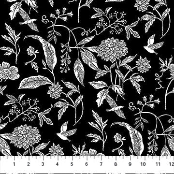 Cotton Print Fabric Black/White Nature's Sketchbook 44/45"