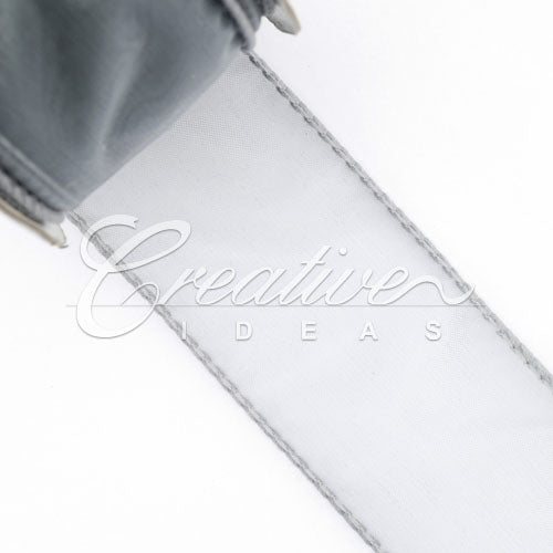 1 1/2" Wired Organza Ribbon - 10 Yards (Silver)