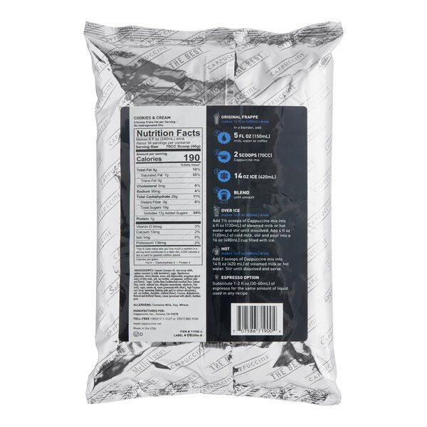 Cappuccine Cookies & Cream Frappe Mix 3 lb. - 5/Case