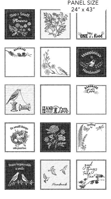 Cotton Fabric Panel Nature's Sketchbook White/Black 24 x 43
