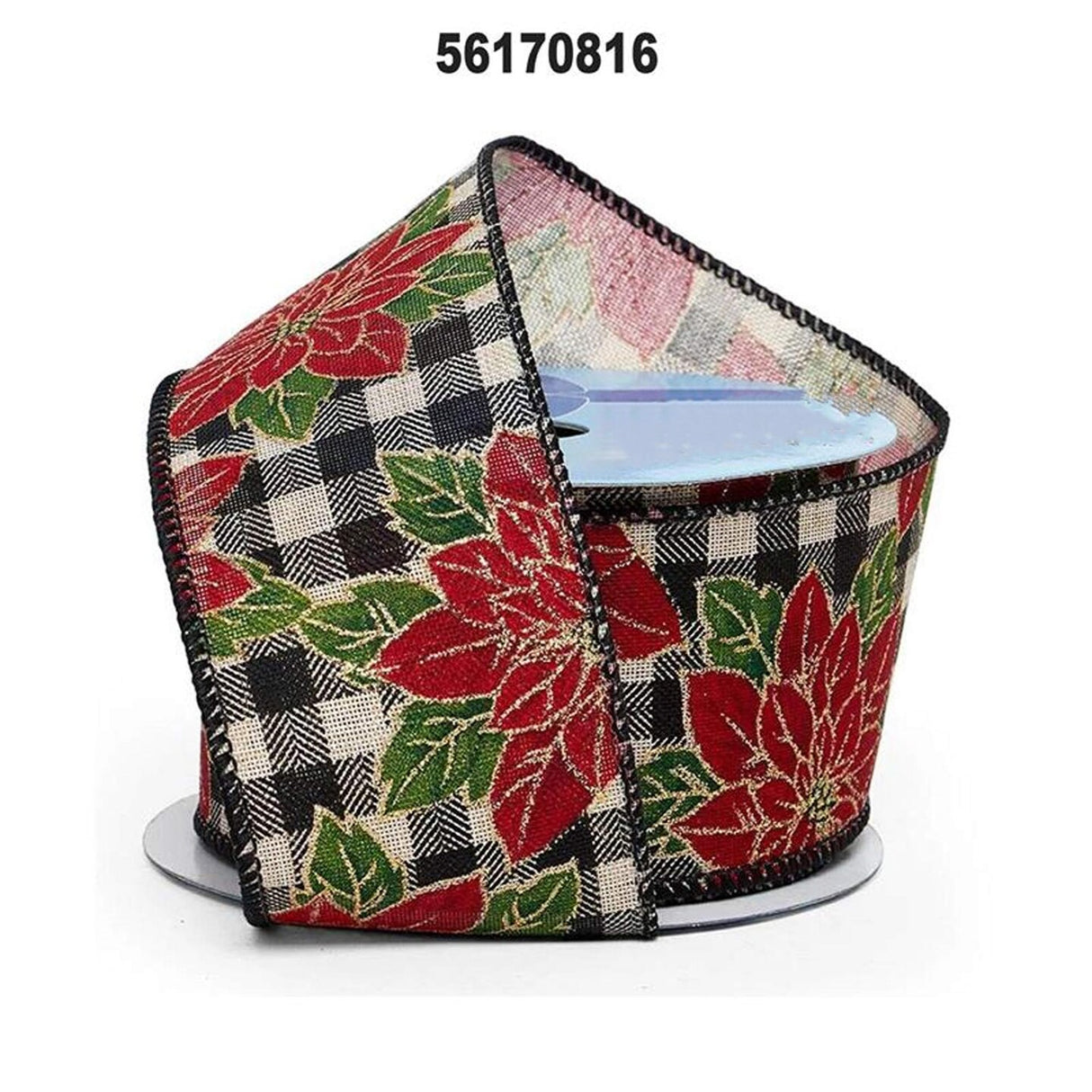1 Roll Christmas Poinsettias & Berries On Wired Ribbon 2 1/2" x 10 yd
