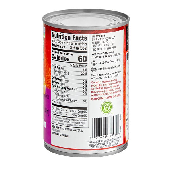 THAI Kitchen Unsweetened Coconut Cream 13.66 fl. oz. - 6/Case