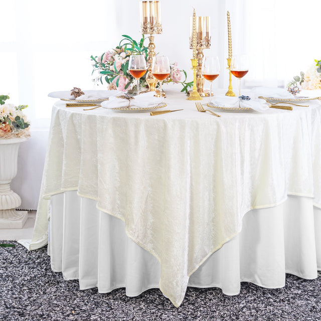 Square Crushed Velvet Table Overlay 85x85 Ivory