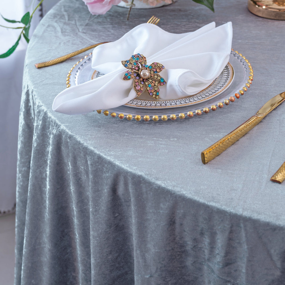 Square Crushed Velvet Tablecloth Overlay 85x85 Dusty Blue