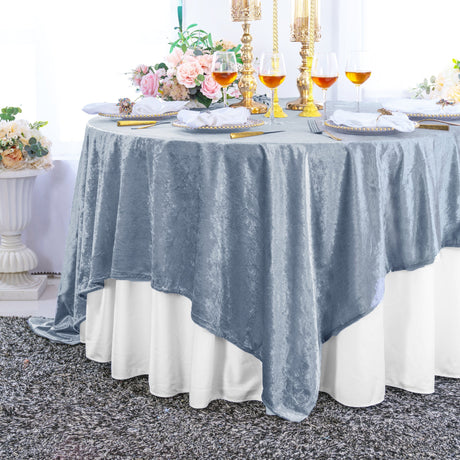 Square Crushed Velvet Tablecloth Overlay 85x85 Dusty Blue