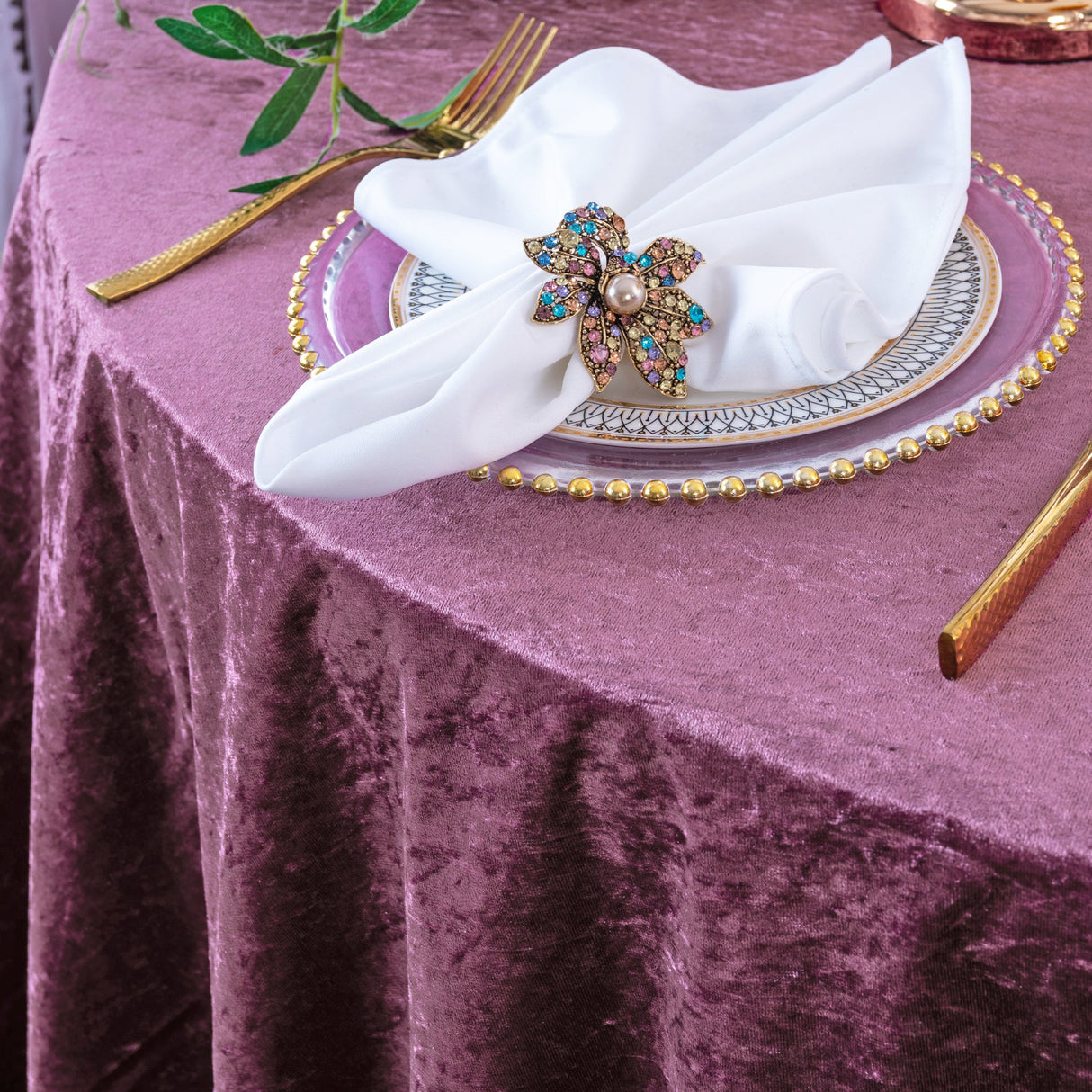 Crushed Velvet Square Tablecloth 85x85 Mauve