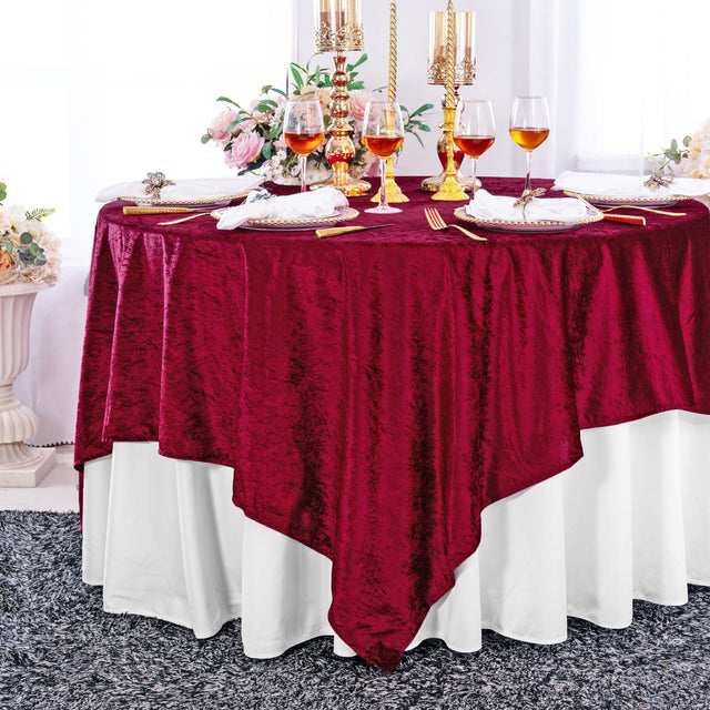 Square Crushed Velvet Tablecloth Overlay 85x85 Burgundy