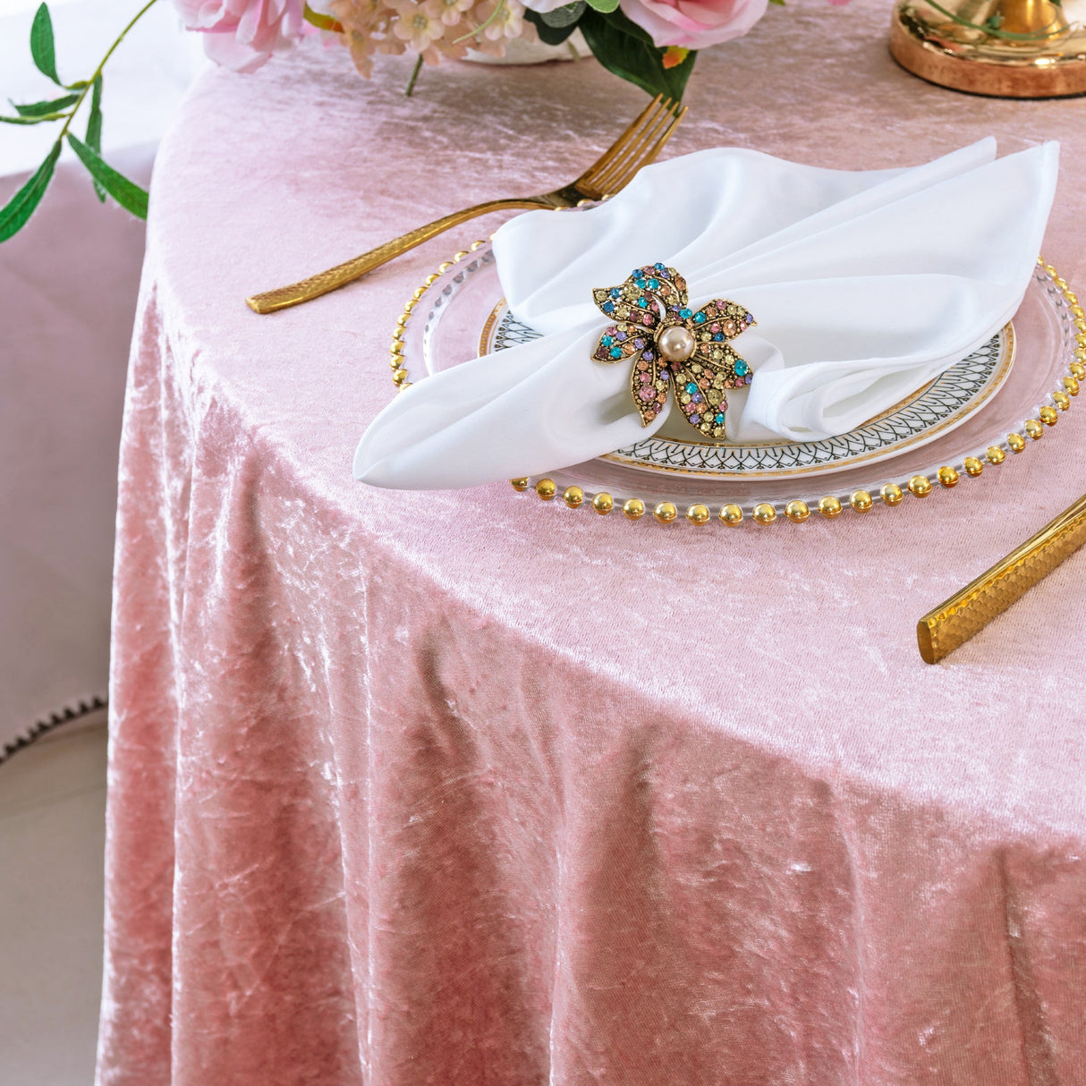 Square Crushed Velvet Table Overlay 85x85 Blush Pink