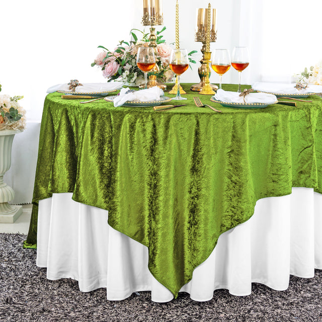 Square Crushed Velvet Table Overlay 85x85 Moss Green