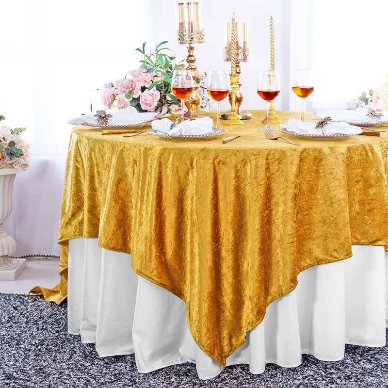 Square Crushed Velvet Table Overlay 85x85 Gold