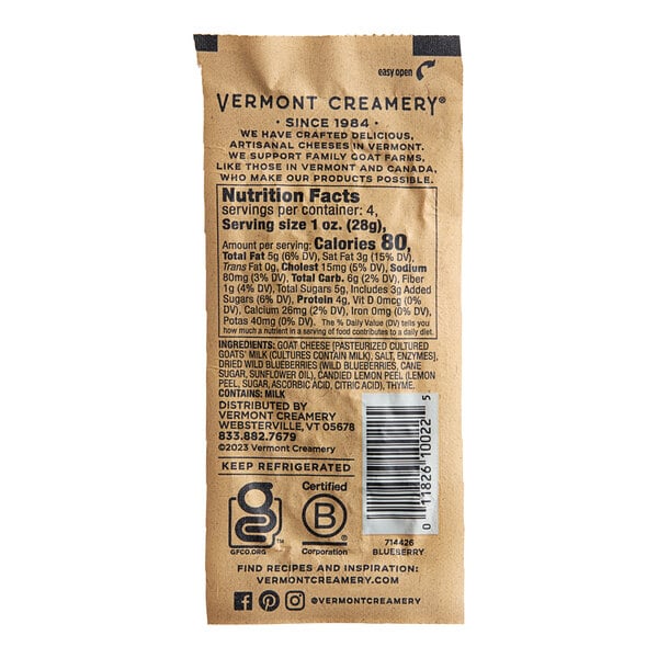 Vermont Creamery Wild Blueberry, Lemon, and Thyme Goat Cheese 4 oz. - 12/Case