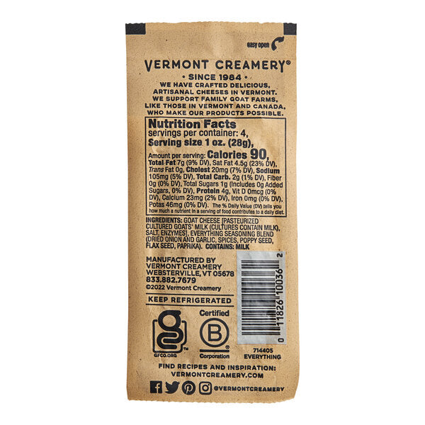 Vermont Creamery Everything Seasoned Goat Cheese 4 oz. - 12/Case