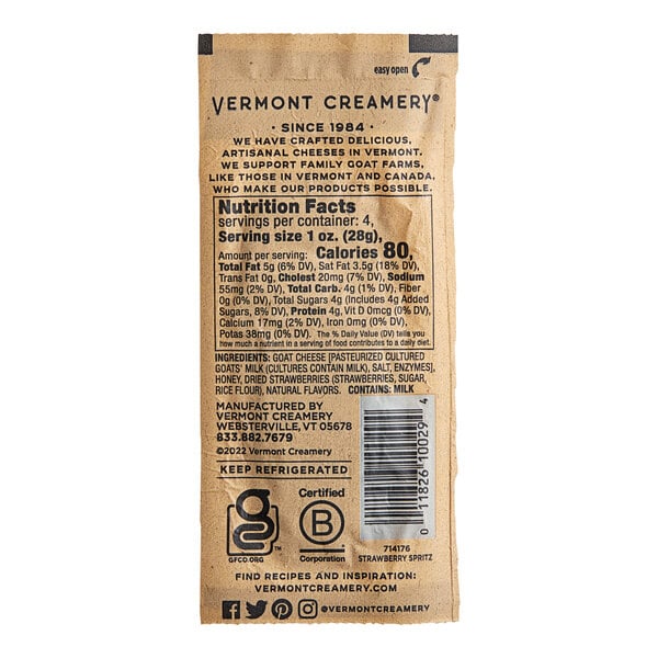 Vermont Creamery Strawberry Spritz Goat Cheese 4 oz. - 12/Case