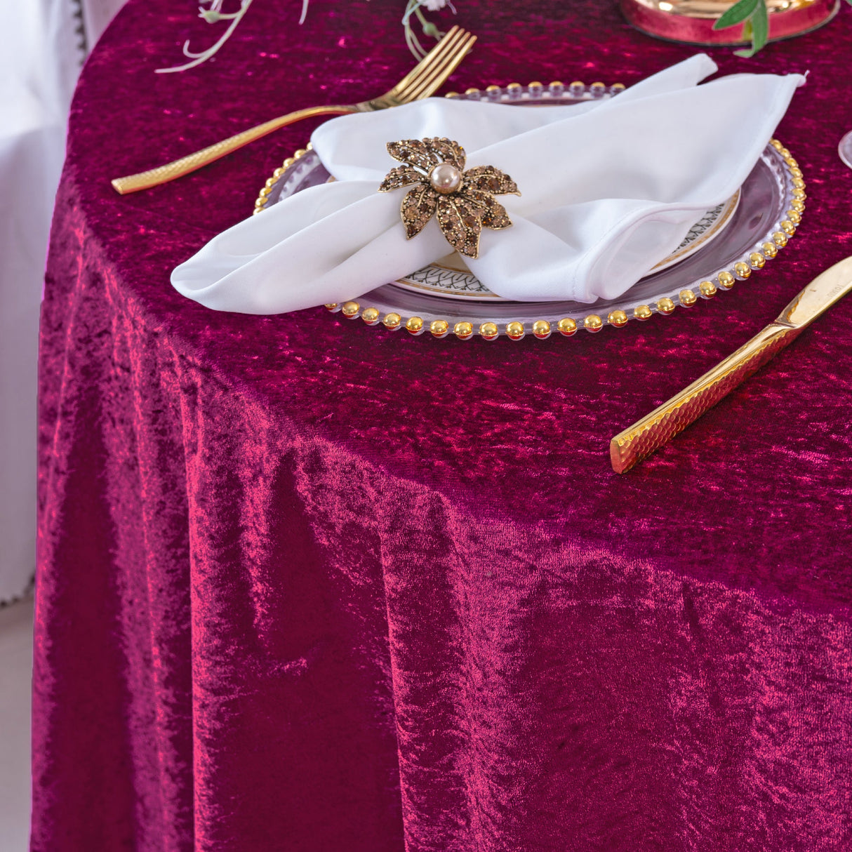 Square Velvet Table Overlay 85x85 Magenta/Azalea