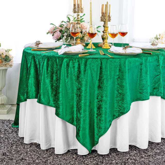 Square Crushed Velvet Table Overlay 85x85 Emerald Green