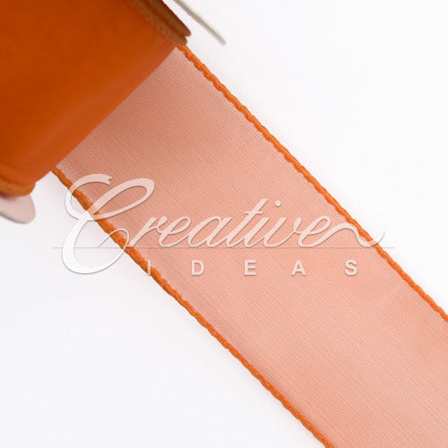 1 1/2" Wired Organza Ribbon - 10 Yards (Orange)