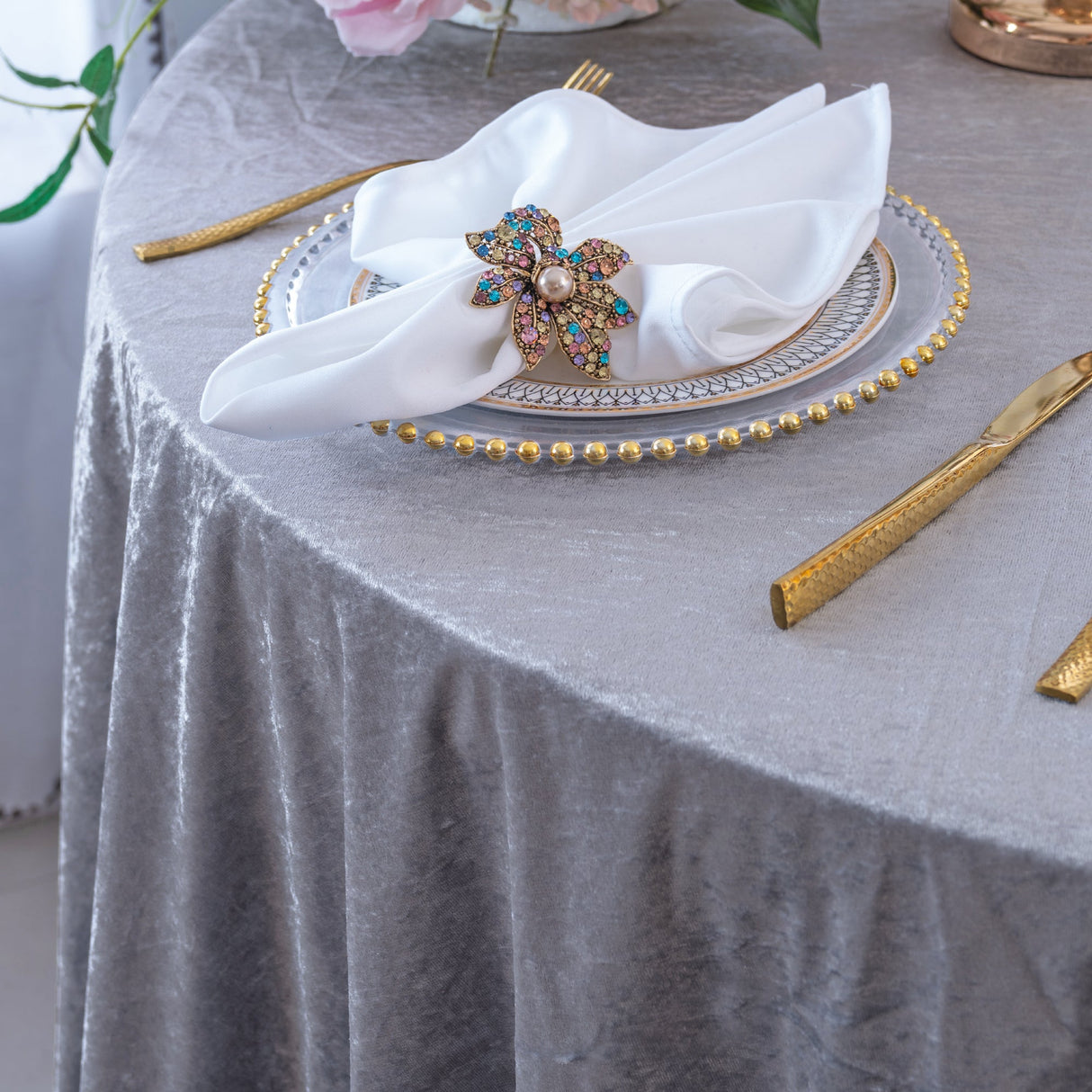 Square Crushed Velvet Table Overlay 85x85 Silver