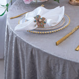 Round Crushed Velvet Tablecloth 132in Silver
