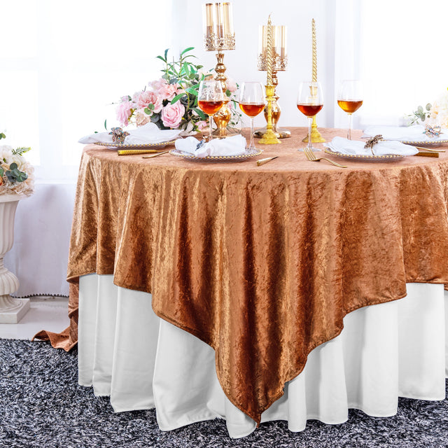 Square Crushed Velvet Table Overlay 85x85 Copper