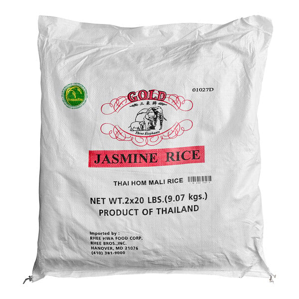 Three Elephants Gold Thai Jasmine Rice 20 lb. - 2/Case