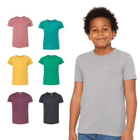 Image 1: Bella Canvas Youth Triblend Crew Neck Short Sleeve TeeImage 2: Soft triblend kids t-shirt with crew neckImage 3: Lightweight youth Bella Canvas shirtImage 4: Blank youth tee for custom designsImage 5: Comfortable short sleeve kids apparelImage 6: Premium triblend youth t-shirt